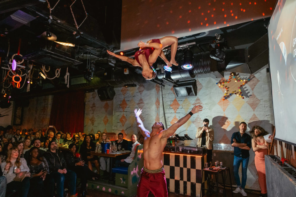 Live circus entertainment at Trapeze Bar in Shoreditch